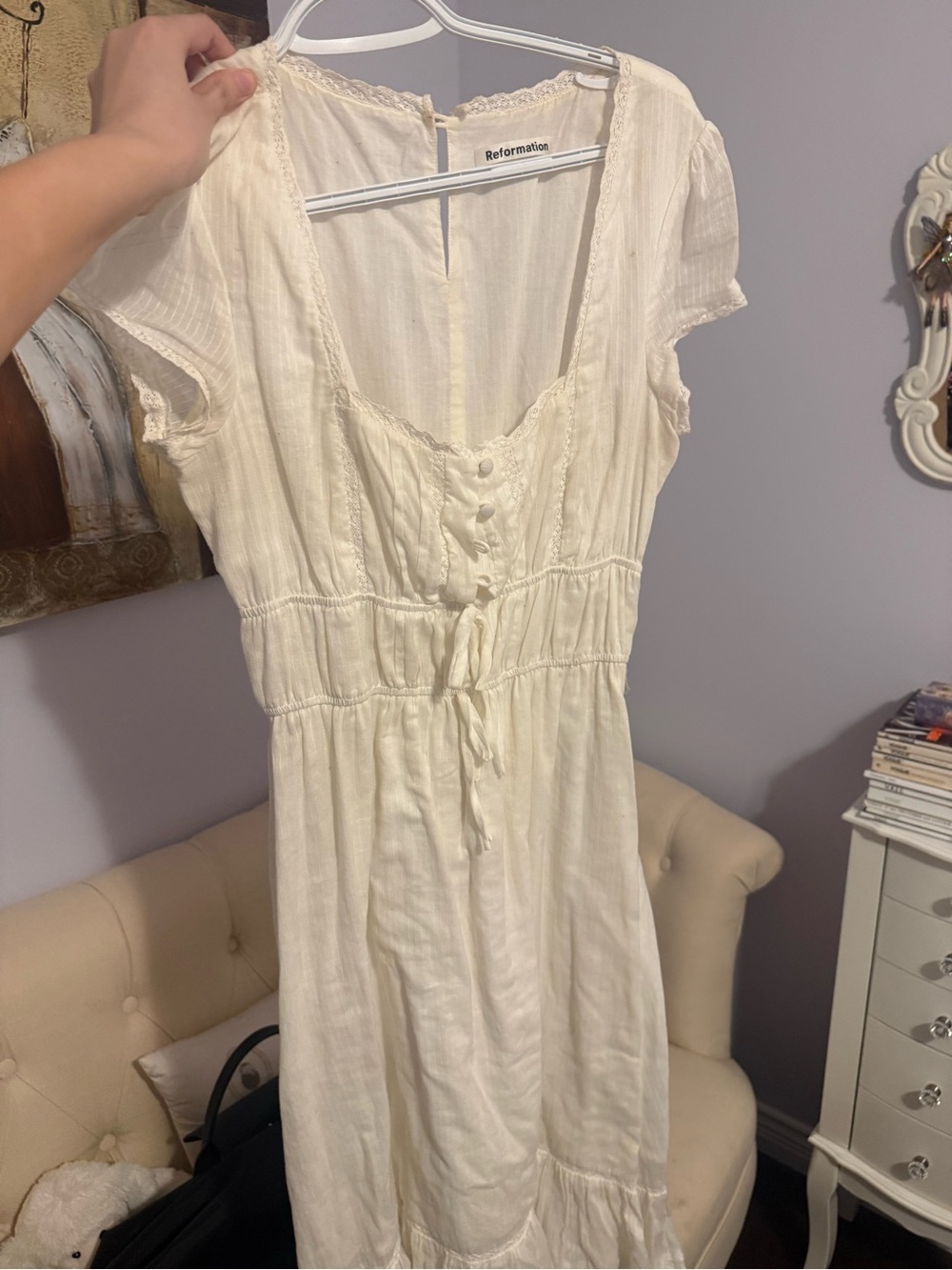 Reformation Cream Button-Front Maxi Dress